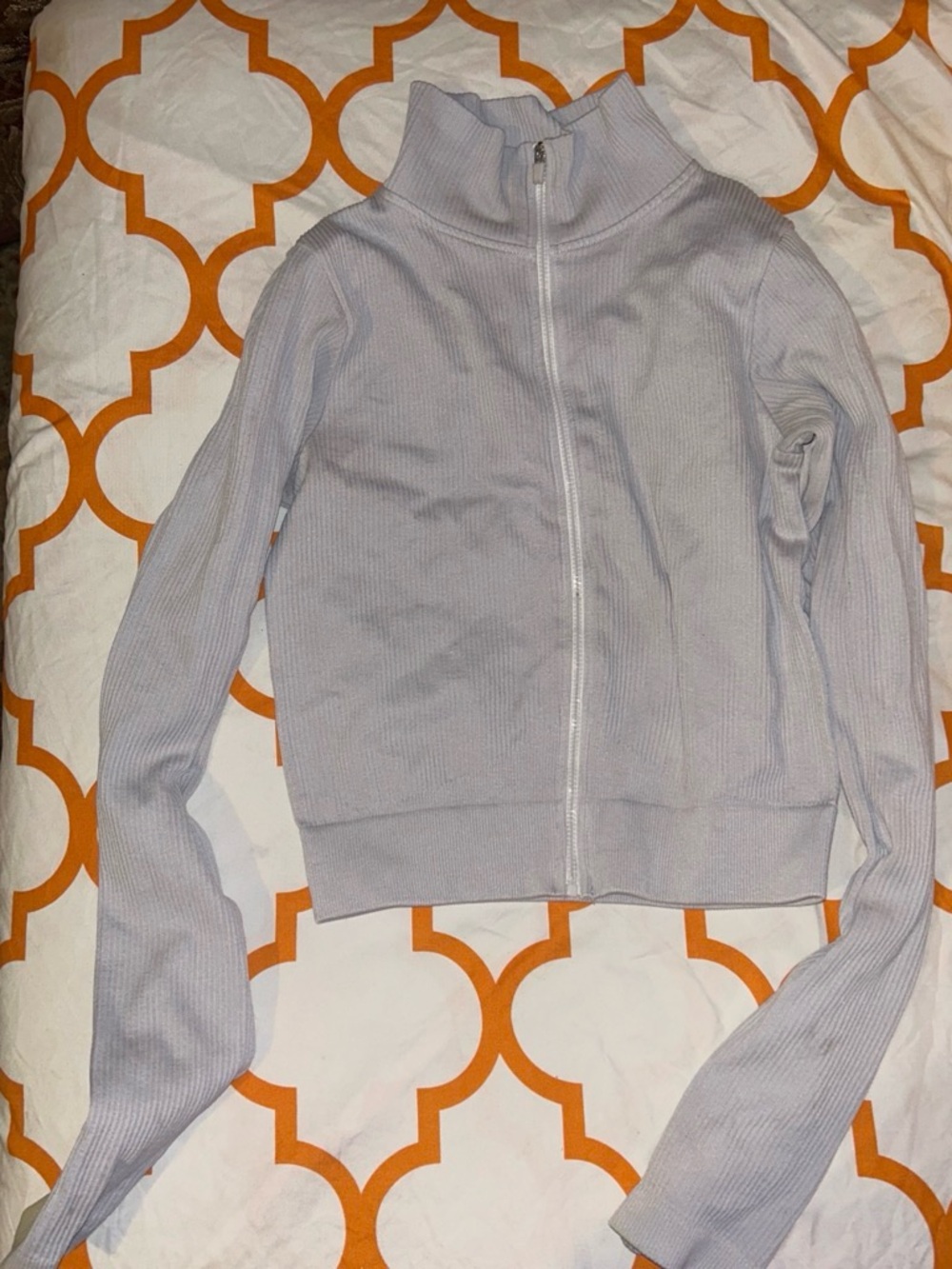 Good American Lavender Ribbed Zip Bomber Jacket